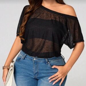 Black Sheer Off-Shoulder Top